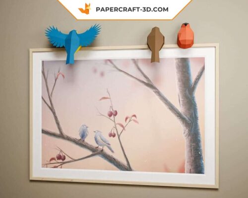 Papercraft petits oiseaux en origami 3D pour cadre : moineau, mésange, bouvreuil, rossignol, canari, perroquet, perruche, oisillon, modèle pepakura PDF A4/US
