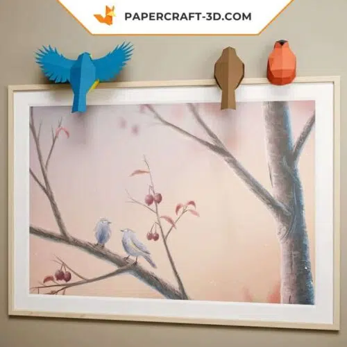 Papercraft petits oiseaux en origami 3D pour cadre : moineau, mésange, bouvreuil, rossignol, canari, perroquet, perruche, oisillon, modèle pepakura PDF A4/US