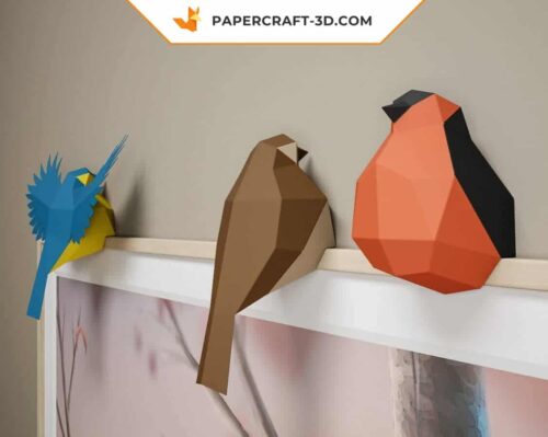 Papercraft petits oiseaux en origami 3D pour cadre : moineau, mésange, bouvreuil, rossignol, canari, perroquet, perruche, oisillon, modèle pepakura PDF A4/US