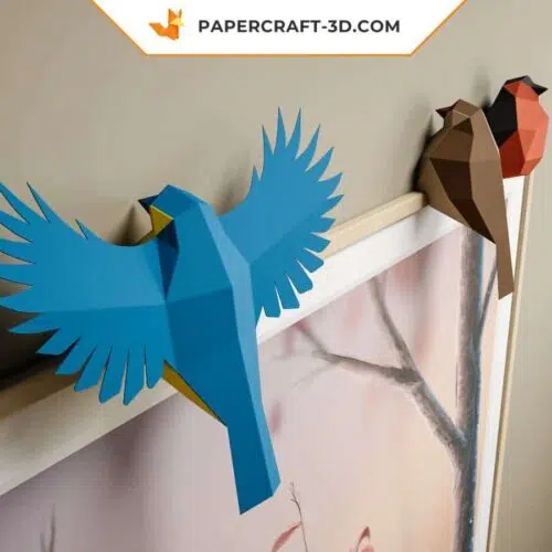 Papercraft petits oiseaux en origami 3D pour cadre : moineau, mésange, bouvreuil, rossignol, canari, perroquet, perruche, oisillon, modèle pepakura PDF A4/US