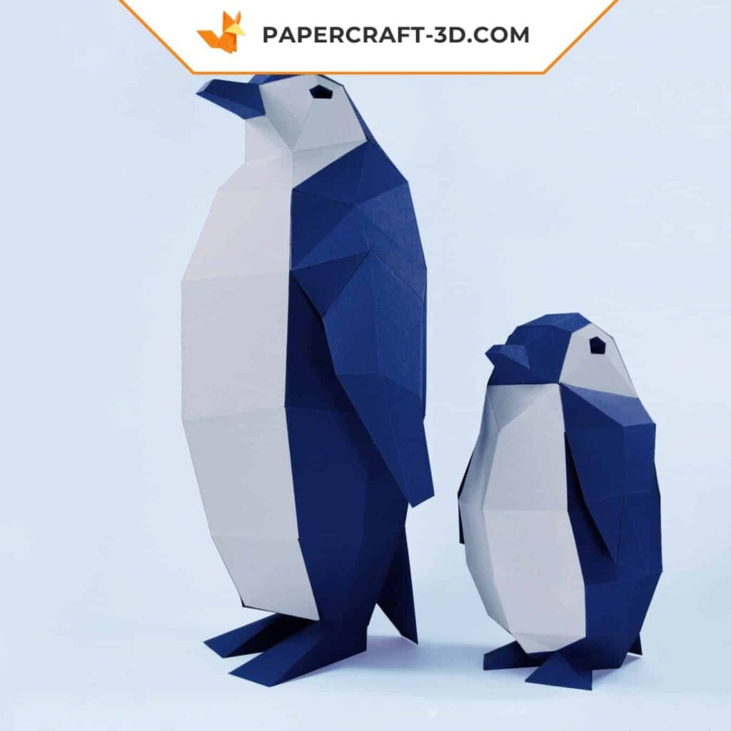 Papercraft famille de pingouin en origami 3D