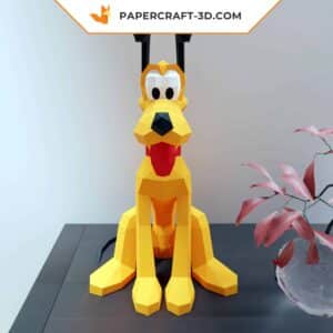 Papercraft Pluto assis, chien en papier 3D origami format PDF, SVG et DXF