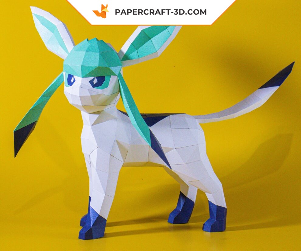 Pokemon Glaceon Évolution Eevee en Papercraft 3D - Origami Papier 3D DIY