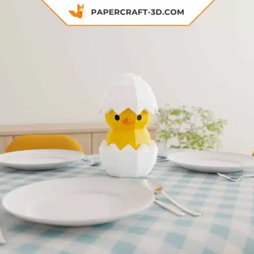 Papercraft Poussin dans l’œuf en origami 3D pour décoration de Pâques