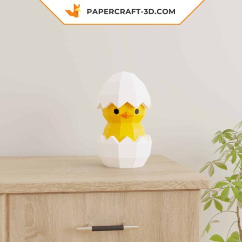 Papercraft Poussin dans l’œuf en origami 3D pour décoration de Pâques