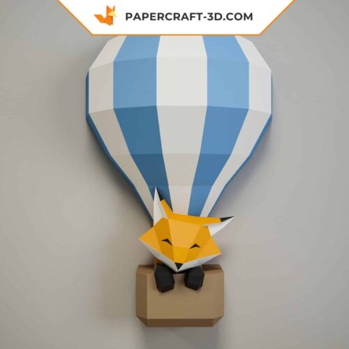 Papercraft bébé renard dans une mongolfière origami 3D