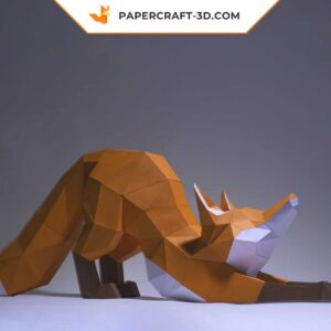 Papercraft Renard Étirant modèle origami papier 3D