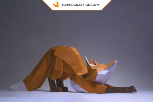 Papercraft Renard Étirant modèle origami papier 3D