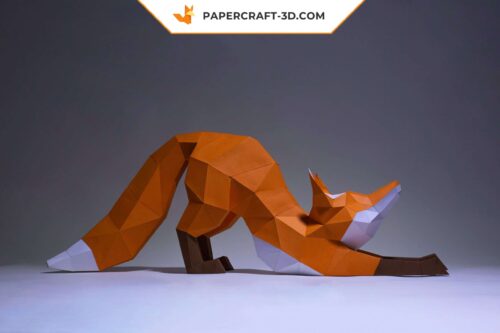 Papercraft Renard Étirant modèle origami papier 3D