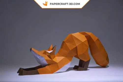 Papercraft Renard Étirant modèle origami papier 3D