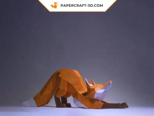 Papercraft Renard Étirant modèle origami papier 3D