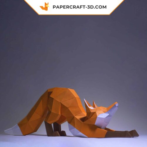 Papercraft Renard Étirant modèle origami papier 3D