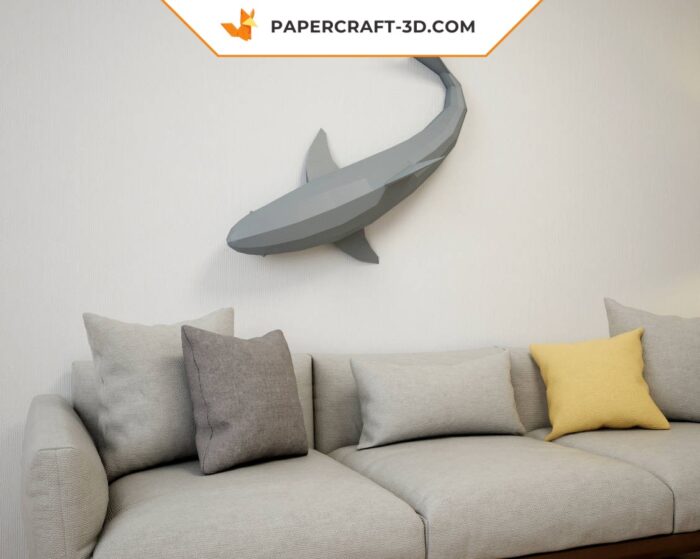 Papercraft requin mural en origami papier 3D XXL pour décoration d’intérieur