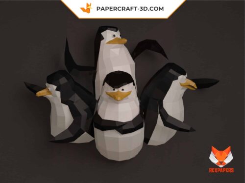 Papercraft pinguins do filme Madagascar em origami 3D