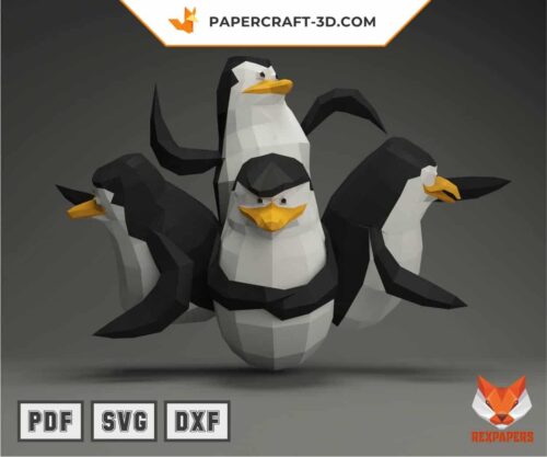 Papercraft pinguins do filme Madagascar em origami 3D