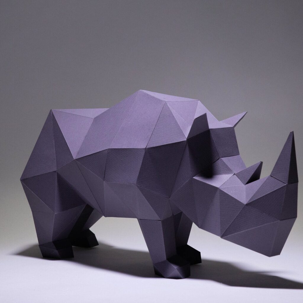 Papercraft de rhinocéros simpliste en origami 3D