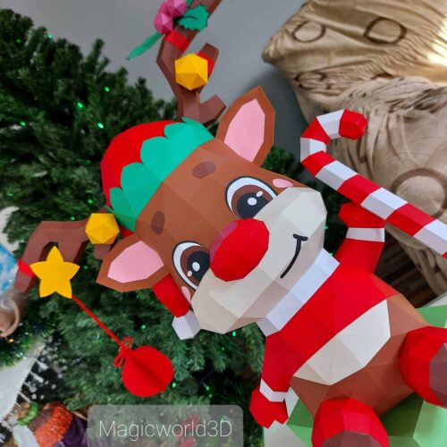 Papercraft Renne de Noel origami papier 3D pour décoration de Noël