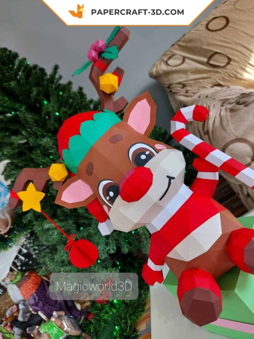Papercraft Renne de Noel origami papier 3D pour décoration de Noël