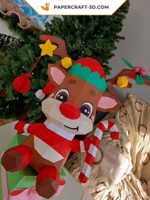 Papercraft Renne de Noel origami papier 3D pour décoration de Noël