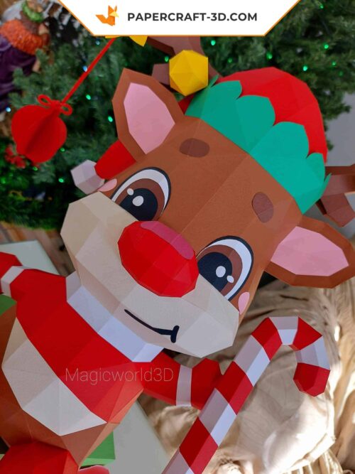 Papercraft Renne de Noel origami papier 3D pour décoration de Noël