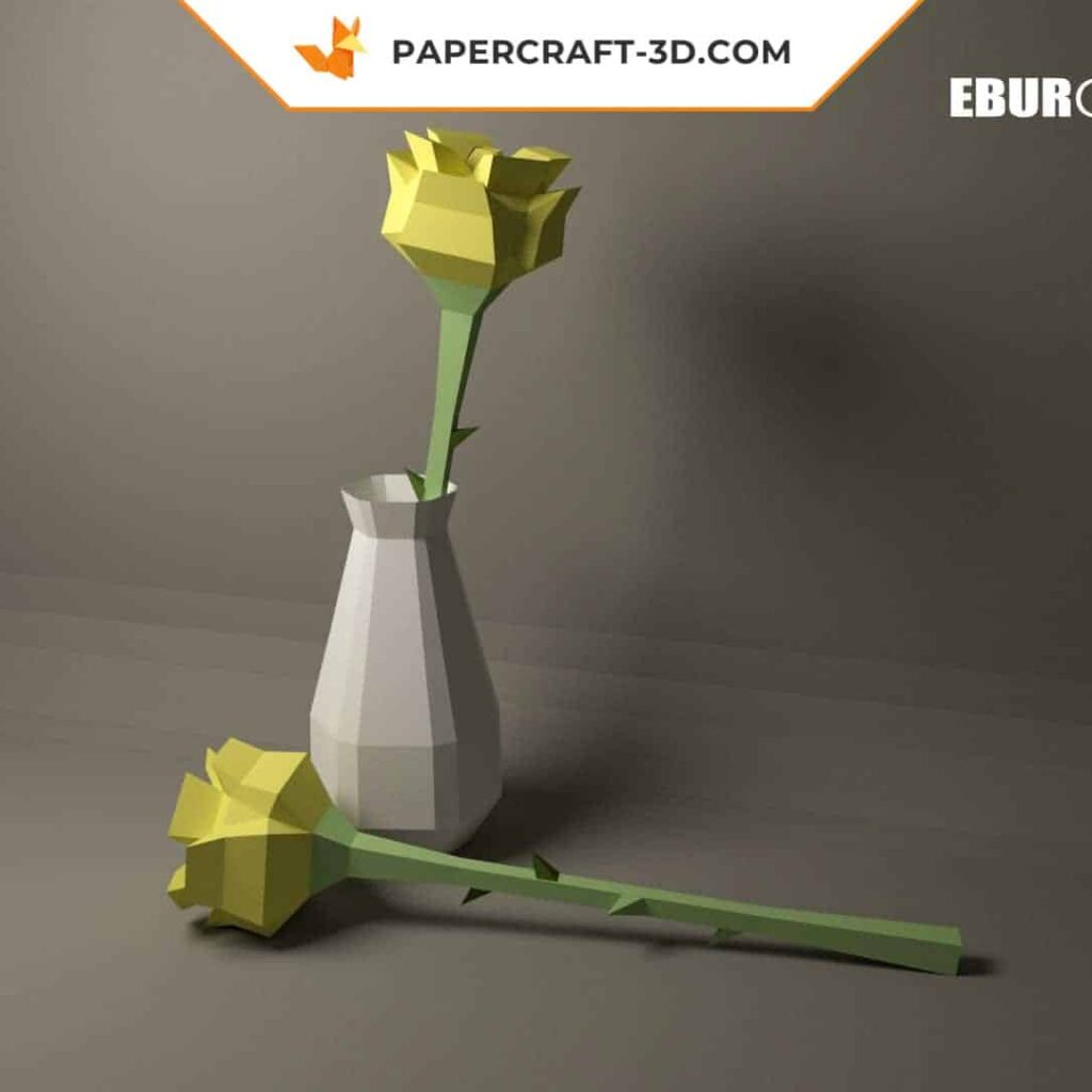 Papercraft von Rose und Vase in 3D-Origami