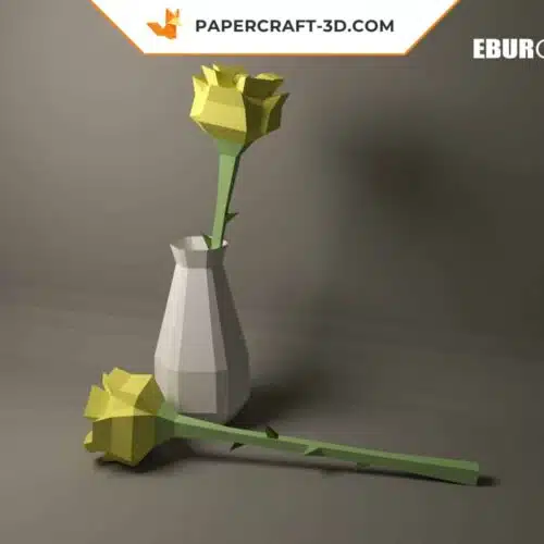 Papercraft rose en origami papier 3D à construire soi-même pour décoration murale