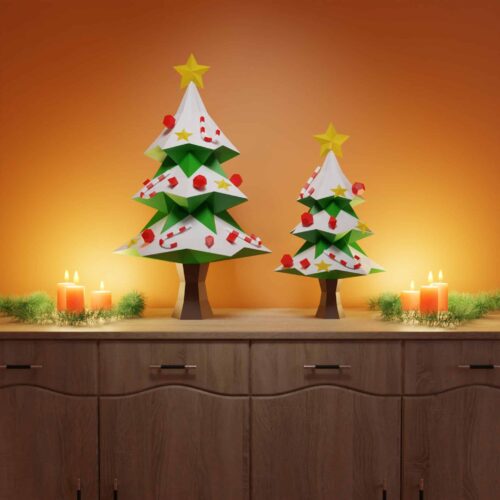 Papercraft sapin de Noël en origami papier 3D DIY pour décoration de fêtes