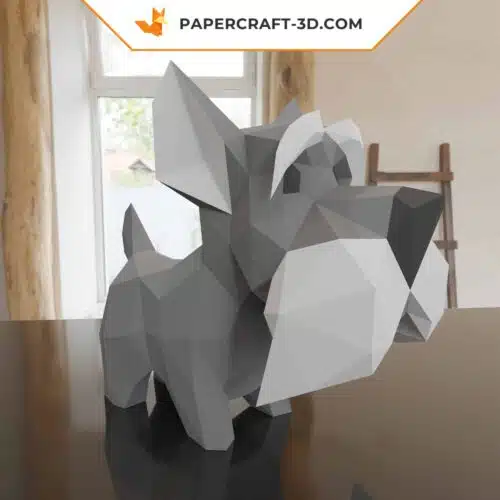 Papercraft Schnauzer chien en origami papier 3D