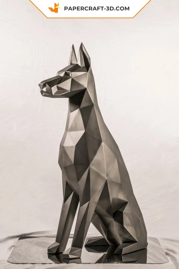 Papercraft sculpture de Doberman en acier inoxydable 3D