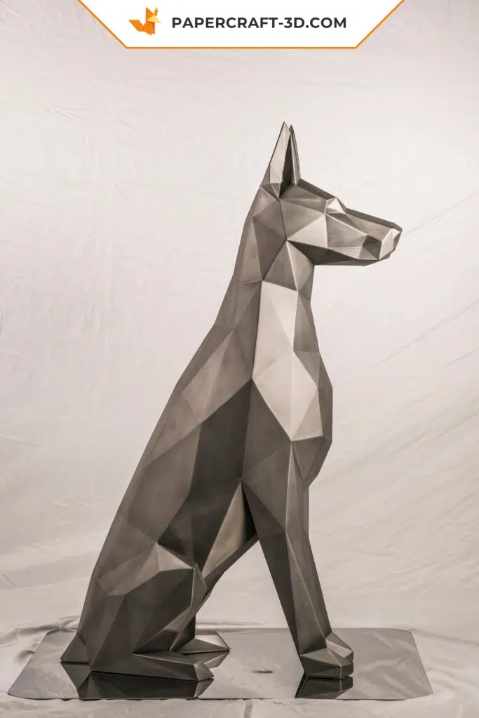 Papercraft sculpture de Doberman en acier inoxydable 3D