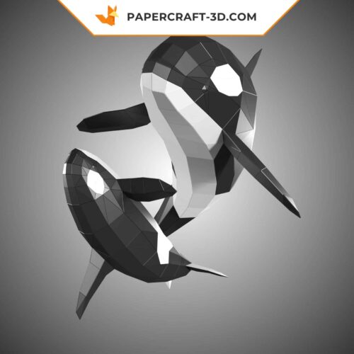 Papercraft sculpture en papier 3D d’une famille d’orques