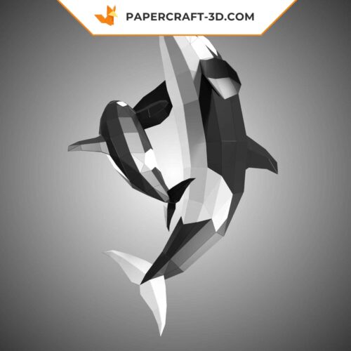 Papercraft sculpture en papier 3D d’une famille d’orques