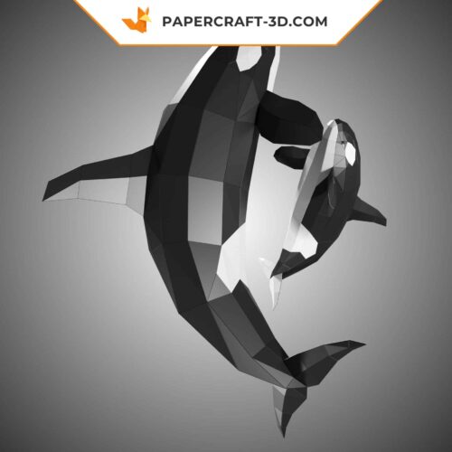 Papercraft sculpture en papier 3D d’une famille d’orques