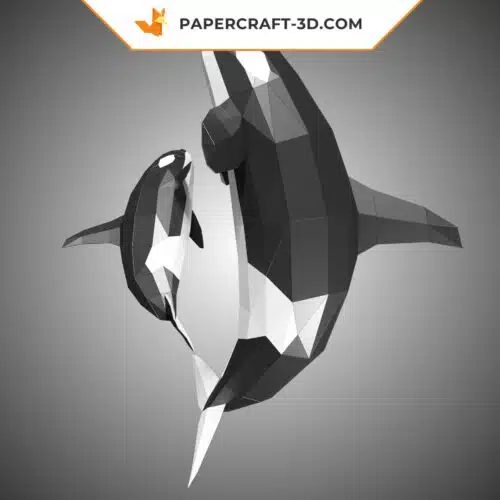 Papercraft sculpture en papier 3D d’une famille d’orques