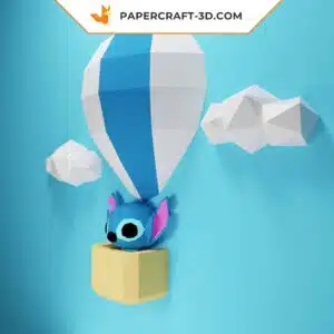 Papercraft Stitch dans une montgolfière : kit DIY, décoration, origami papier 3D en basse poly, PDF, Pepakura