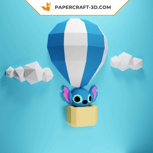 Papercraft Stitch dans une montgolfière : kit DIY, décoration, origami papier 3D en basse poly, PDF, Pepakura