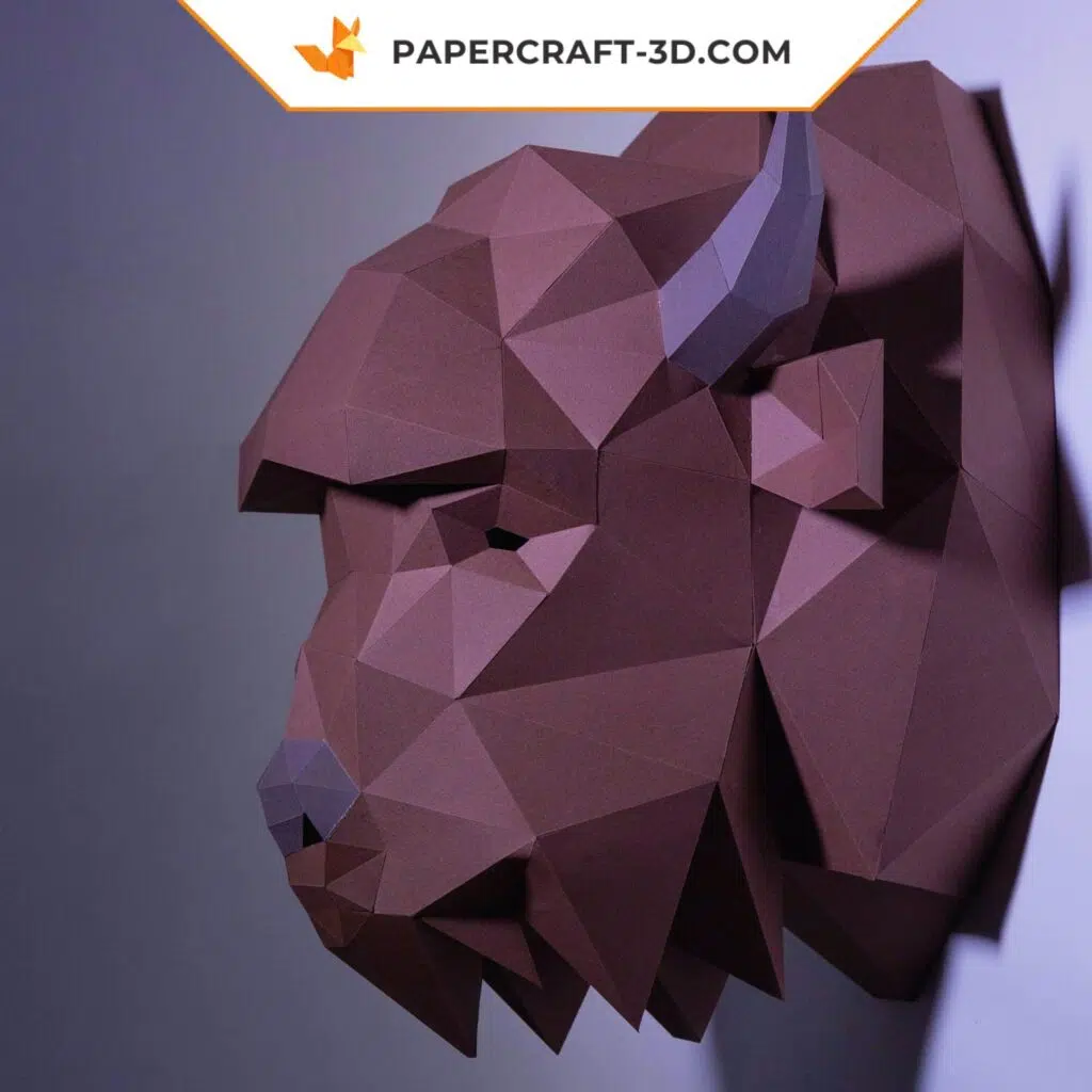 Papercraft tête de bison en origami 3D