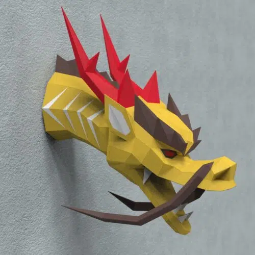 Papercraft tête de dragon chinois en origami papier 3D