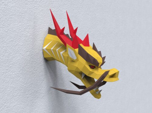 Papercraft tête de dragon chinois en origami papier 3D