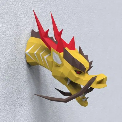 Papercraft tête de dragon chinois en origami papier 3D