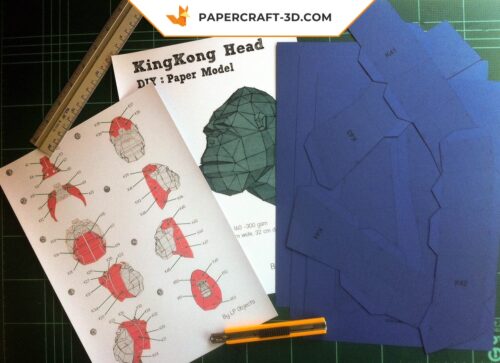 Papercraft tête de gorille en origami papier 3D