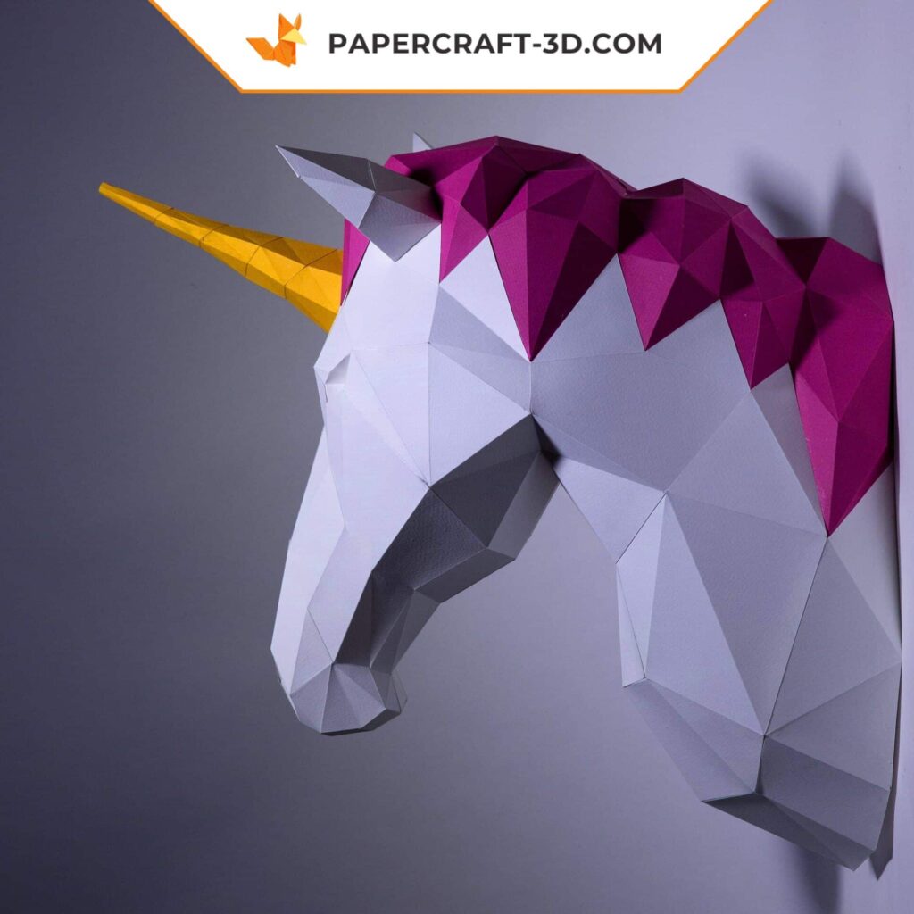 Papercraft tête de licorne en origami
