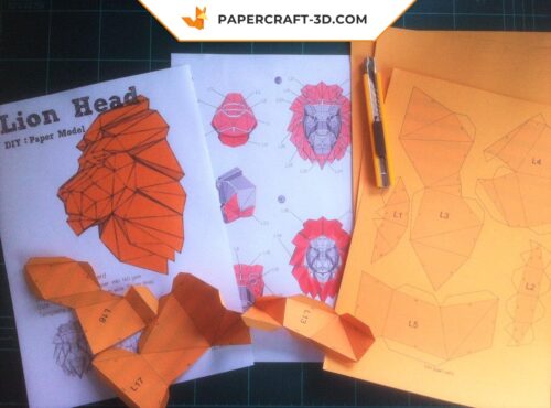 Papercraft tête de lion origami papier 3D à télécharger