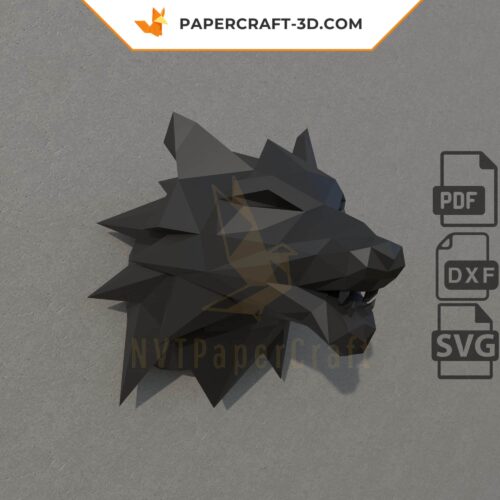 Papercraft tête de loup murale en origami