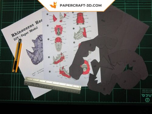 Papercraft Tête de Rhino origami papier 3D à télécharger