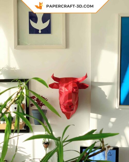 Papercraft tête de taureau en origami papier 3D DIY