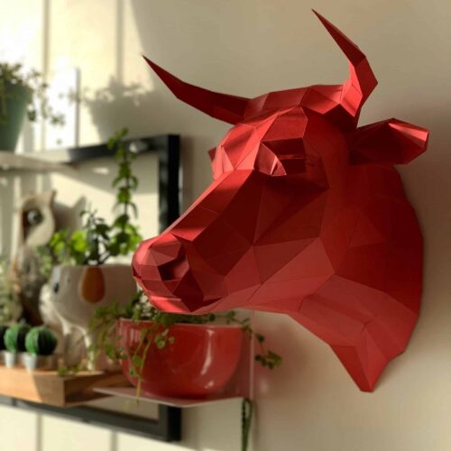 Papercraft cabeça de touro em origami 3D