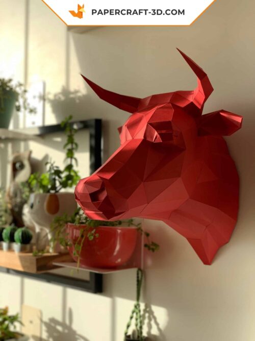 Papercraft tête de taureau en origami papier 3D DIY