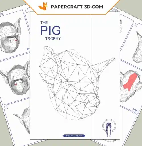 Papercraft cabeza de cerdo mural en origami