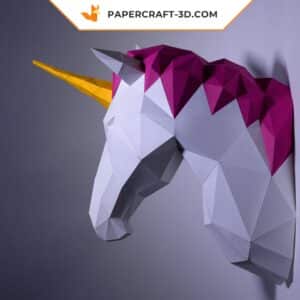 Papercraft tête d’unicorne en origami papier 3D à télécharger